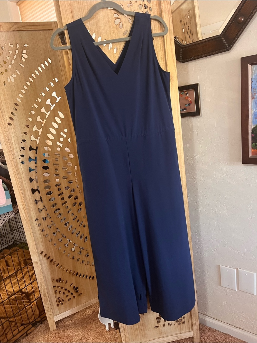 Title Nine Navy Sleeveless V-Neck Wide-Leg Jumpsuit